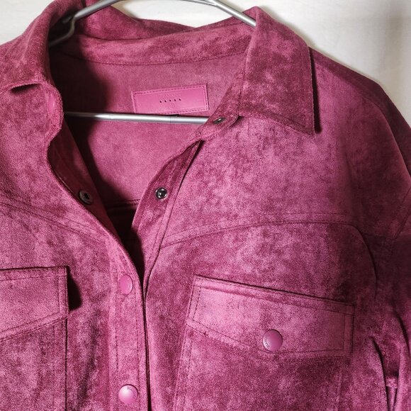 Blank NYC‎ Faux Suede Fringe Jacket Snap Closure & Chest Pockets Medium Burgundy - Picture 8 of 9